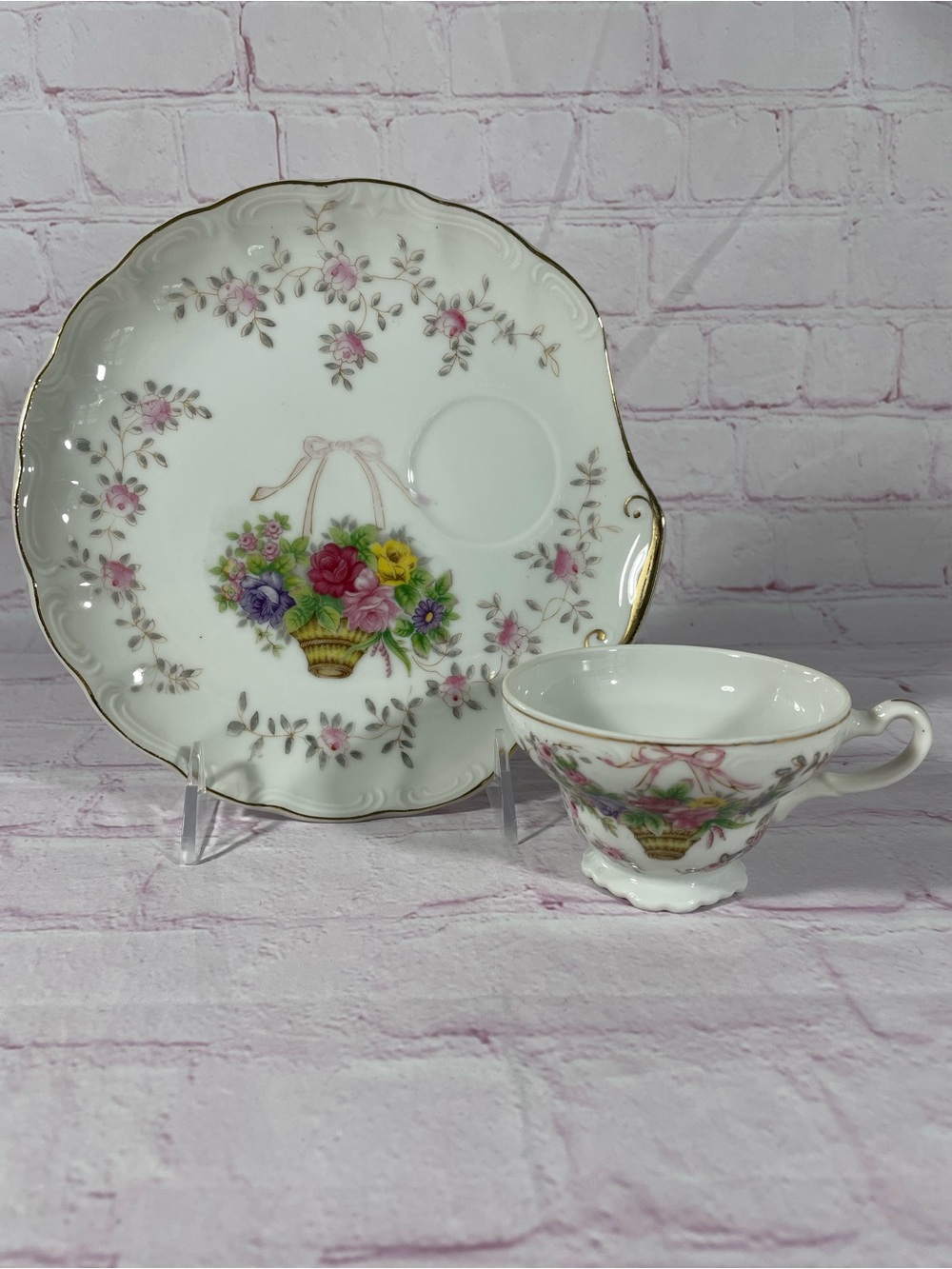 Vintage Lipper & Mann Bristol Garden Floral Snack Plate and Footed Cup Japan